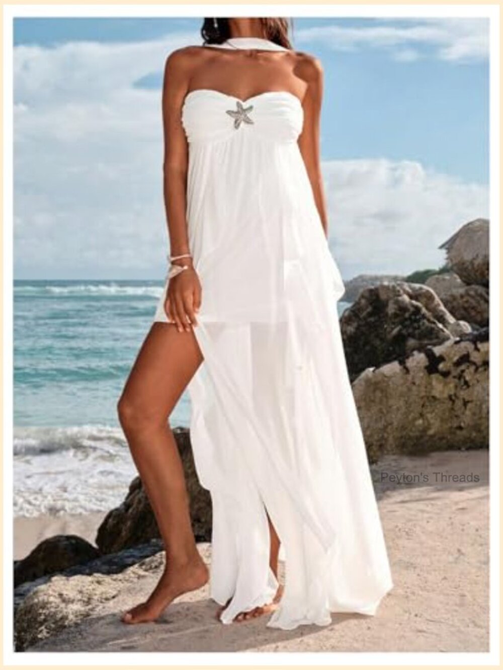 Sleeveless Ruffle Halter Maxi Dress Open Back Asymmetrical Hem - Picture 5 of 5